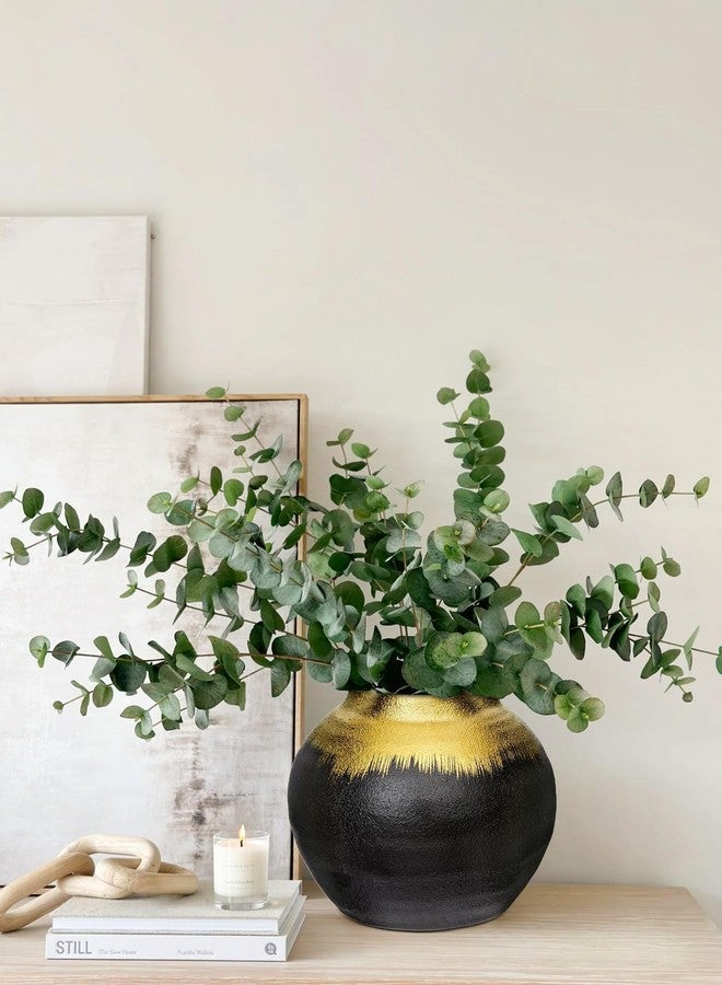 GnFlus Black Ceramic Flower Vase,Boho Vase with Unique Textures,Soft Form of Gold vase Mouth Pottery Decorative Flower Vase for Home Decor,Living Room Decoration,Table Shelf Decor - Image 4